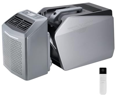 VEVOR Bärbar luftkonditionering, 1,46 kWh/h, 3-växlad luftkylare, med 24 h timer, justerbar från 16–32 ℃, kompatibel med AC/CC för utomhustält camping, husbil, husbil, grå
