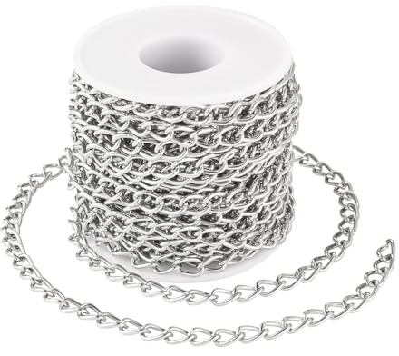 Boutigem Aluminium-Panzerketten, 10 x 6 x 1 mm, ungeschweißt, gedreht, Metall-Kreuzkabel, Kettenglied mit Spule für DIY-Halsketten, Armbänder, Schmuckherstellung, Handwerk, 10 m