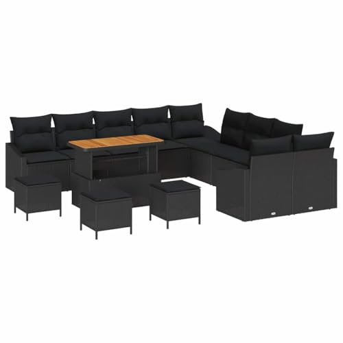 vidaXL Trädgårdsoffset med kudde med lagring med kudde 13 pcs Svart, Trädgård och Terrass, Modulär Uteplats Lounge Set, Hållbar Rattansoffa med Förvaringsutrymmen för Moderna Patios