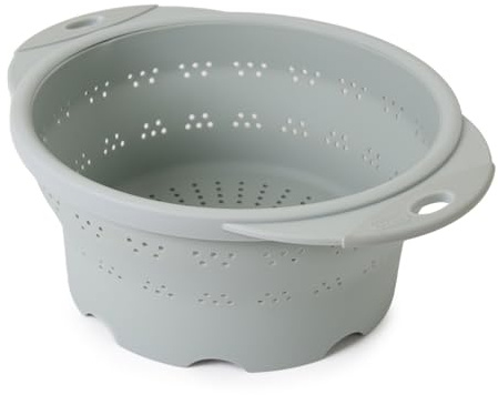 Dexas 10 Collapsible Silicone Colander in Sage, Kitchen Strainer with Handles, 15.1 Cup Capacity | BPA-Free, Heat-Resistant, Space-Saving Kitchen Tool