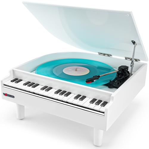Vosterio Giradischi in vinile, 3 marce, con altoparlanti stereo integrati, giradischi con funzione di ricezione Bluetooth e uscita Bluetooth, lettore USB, vinile a MP3, bianco