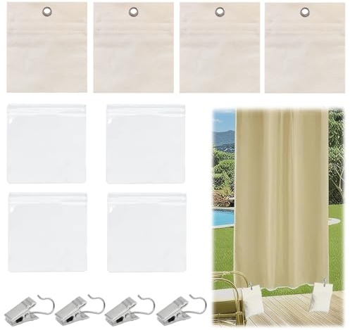 Set di 4 Pesi per Tende da Esterno in Tela, Sacchi di Sabbia Tende da Patio con Clip e Sacchetti Sigillati, Riutilizzabili Pesi per Tendaggi Pesanti, Sacco di Peso Portatile per Padiglione Giardino