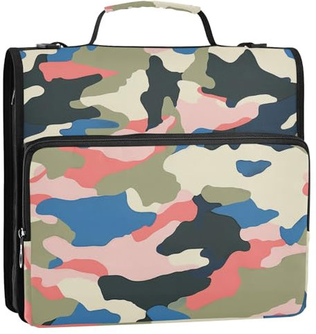 Colorful Camouflage 3 Rings 1.5 inch Organizer Binder with Handle Laege Capacity Document Organizer Bag Suitable for Middle School Carpeta de cremallera