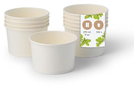 BIOZOYG Eisbecher Pappe 100 Stück 200 ml Weiß - Dessertbecher Beschichtet Einweg - Snackbecher Eisbecher Waffelbecher Dessert Einwegbecher Eiscreme Frozen Joghurt Obst Eisdiele