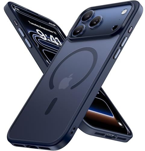 Miracase Magnetic for iPhone 17 Pro Case 6.3 with Screen Protector, [Compatible with MagSafe] Military-Grade Protection, Anti-Fingerprint, Slim Thin Phone Case for 17 Pro Cover, Dark Blue