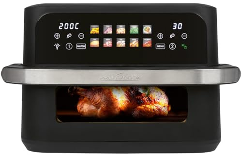 ProfiCook® XXL Heißluftfritteuse | 10L | Öl und Fettfrei | buntes Touch-Display | 2400W Airfryer | Heißluftfritteuse 2 Kammern | 10 Programme | 80-200°C | Heissluftfritteuse | PC FR 1313 H
