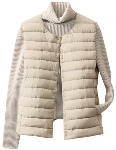 OVARA Puffer Gilet Women Lightweight Body Warmer Thermal Vest Ladies Sleeveless Down Quilted Jacket Button Up Round Neck Plain Casual Padded Gilets