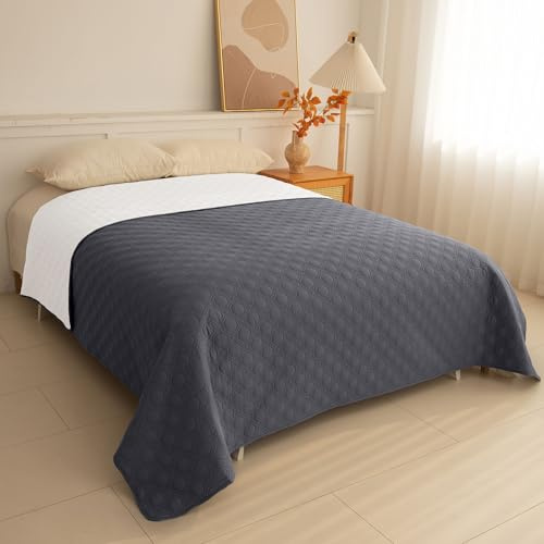TIANSHU wasserdichte Tagesdecke & Hundedecke, rutschfeste & Verschleißfeste Haustierdecke, Beidseitig Waschbarer Bettüberwurf & Schutzdecke für Bett, Sofa & Haustiere (208x208cm, Grau)