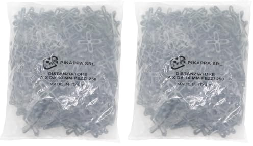 Pikappa 655 Distanziatore a croce da 10 mm per piastrelle e rivestimenti. Colore Grigio. Sacchetto da 250 pezzi (Confezione da 2)