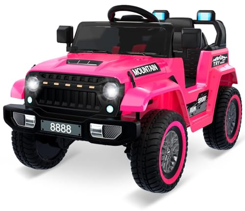 2-sits 12 V elbil för barn med föräldrafjärrkontroll, fyrhjuling elfordon med Bluetooth och LED-strålkastare, justerbar 3-växlad elbil för barn 3+ år (rosa)