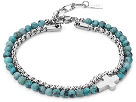 GAVU Bracelet Pierre Homme, Bracelet Croix Acier Inoxydable Homme, 2 Tours