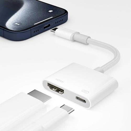 USB C to HDMI Adapter 4K, Type-C to HDMI 4K, 100W Fast Charge, USB C Digital AV Adapter Sync Screen Connector for iPhone 15/16/17 Series, MacBook, S24, Dell