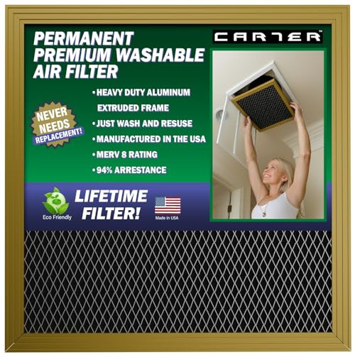 CARTER | Gold | MERV 8 | HVAC & Furnace Filter | Washable Electrostatic (12x20x1)
