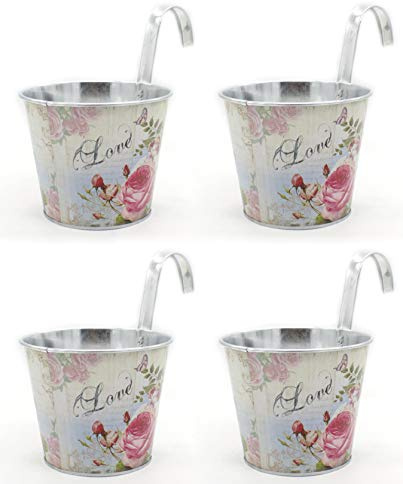 DARO DEKO Metall Hängetopf - Ø 15cm x 13cm Rosen 4 Stück