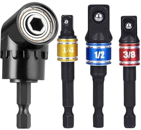 GUYISTE 3tlg1/43/81/2 Cr-V Sechskant Stecknussadapter Stecknuss Adapter Steckschlüssel Schraubenschlüssel Nuss Set+1Stücke105°Angle Halter Winkelschrauber Vorsatz Adapter1/4Zoll sechskantiger Griff
