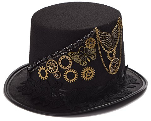 GRACEART Unisex Steampunk Hut Steampunk Zylinder Hut für Männer oder Frauen (DE/NL/SE/PL, Alphanumerisch, L, Style-31)