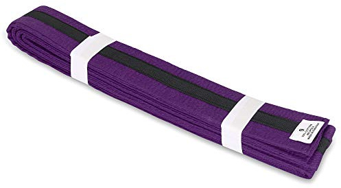 Martial Arts 1.75 Wide Karate/Taekwondo Double Wrap Belts with Black Stripe (Purple with Black Stripe, 1)