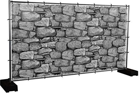 Steinwand Motivbanner Garten, Sichtschutz, Gartendeko, Plane, verschiedene Motive (PVC - 340 x 173 cm) (Steinwand (3133))