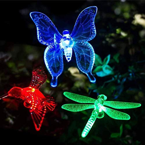 Jetcloud 3Pcs Butterfly Solar Garden Lights, Waterproof Multicolor LED Stake Lights With Butterfly Dragonfly for Lawn, Yard Path and Walkway Decorations