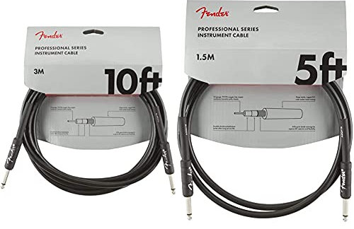 Fender Professional Series Instrument Cable - 10 ft & 5 ft - STR/STR - Black