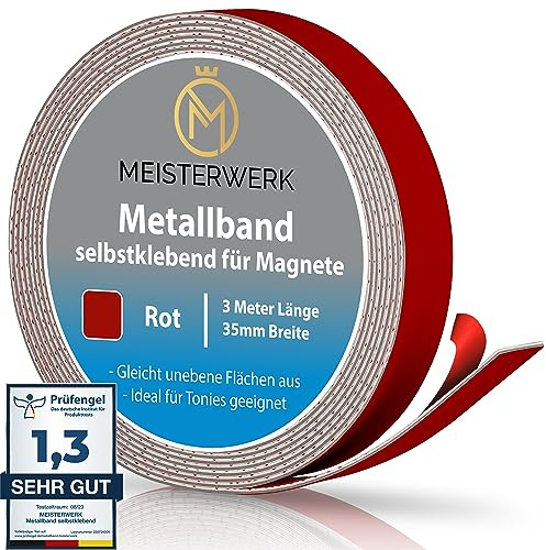 MEISTERWERK Metallband Selbstklebend für Tonies, Magnete & Tonie Tribüne | Mit Starkem Schaumstoffkleber | Magnetband | Magnetleiste (3m)