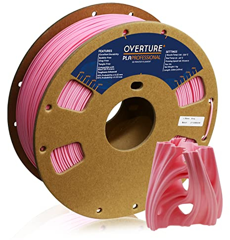 OVERTURE PLA Plus (PLA+) PLA-Filament 1,75 mm, professionelle PLA-Festigkeit, 1kg Filament (2,2 lbs), Maßgenauigkeit +/- 0,02 mm, für 3D-Drucker (Pink)
