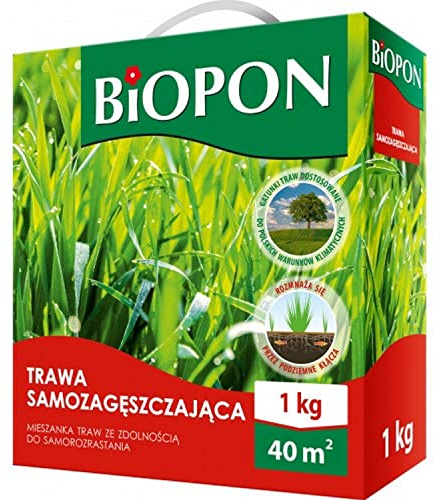 Biopon Graines de pelouse, 1 kg, pour une utilisation polyvalente, résistantes au trampoline, 1 kg de graines pour 40 m² de gazon, semence efficace pour un beau jardin