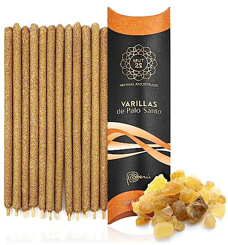 MUT22 12 Stück Palo Santo Räucherstäbchen mit Kopal, Handgefertigt in Peru, Extra Lange Brenndauer