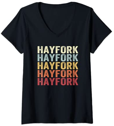 Womens Hayfork California Hayfork CA Retro Vintage Text V-Neck T-Shirt