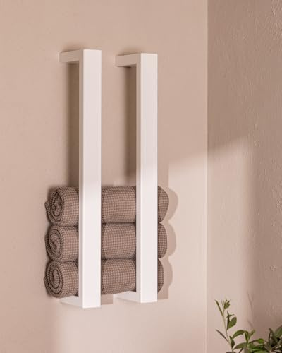 Metallbude Handtuchhalter NALI - 2er Set Weiß - Wandmontage - Pulverbeschichtetes Stahlrohr - Kratz-, Stoß- & Schlagfest - 4x10x50 cm