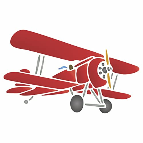 Stencil Company Doppelflugzeug Schablone, 16,5 x 10,16 cm - Schablone zum Malen, Dekorieren, Wand, Boden, Stoff, Möbel, Glas