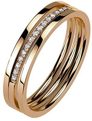 Mianova Damen Ring Edelstahl Dreireihig mit Kristallen Strass Glitzer Steinen Damenring Memoire Eternity Memory Mehrreihig Trauring Verlobungsring Fingerring Rosegold Größe 59 (18.8)