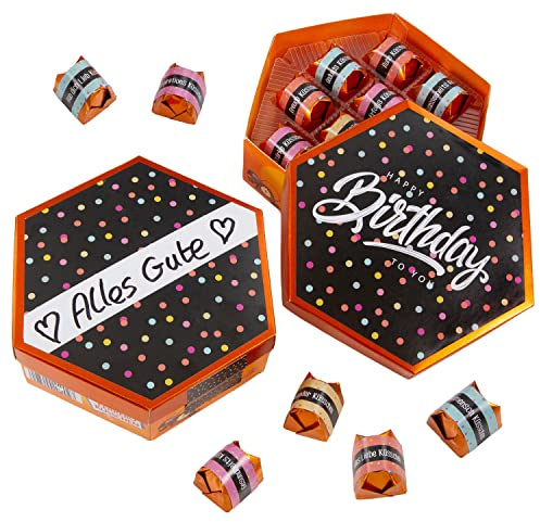 younikat Aufkleber passend für Küsschen Pralinen Happy Birthday - dv1189 | Selbstklebende Happy Birthday Aufkleber passend für Küsschen-Pralinen, ideal als kleine Geschenkidee zum Geburtstag