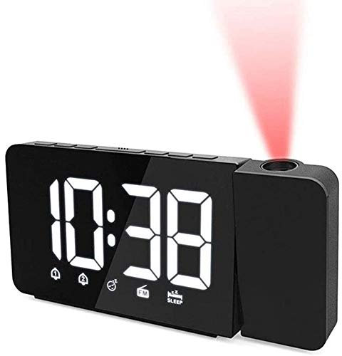 Despertador de proyección, Radio Despertador Digital con Am/FM, Despertador con proyector LED Digital en la Cama, Pantalla LED Digital y atenuador, Alarma Doble, Cargador USB,Azul