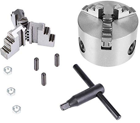 Drehwerkzeug 3-Backen-Selbstzentrierendes Spannfutter 3 Manuelles 3-Backen-Selbstzentrierendes Metall-Drehfutter mit zusätzlichen Backen Schraubenschlüssel Schraubenmutter-Drehzubehörset für Ind