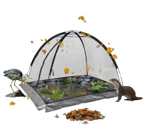Rete per laghetto a cupola per laghetti esterni, 3,5 x 2,4 m, rete di copertura da giardino con cerniera e paletti, in nylon di alta qualità, rete a cupola