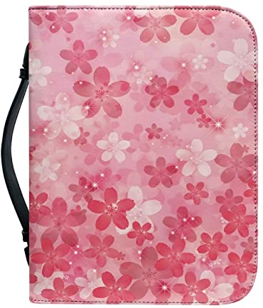 Xoenoiee Kirschblüte Rosa Muster Bibelhülle für Frauen Männer Buchhülle Kirche Bibel Schutz mit Griff und Reißverschluss Perfektes Geschenk, M