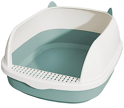 Baoblaze High Sided Cat Litter Box Pet Litter Tray Sandbox Deep Loo with Sifting Litter Pedal Pan Cat Potty Toilet Cat Bedpan for Kitty Rabbit Travel, Blue S