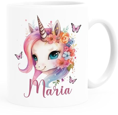 SpecialMe® Kindertasse personalisiert mit Namen Einhorn Aufdruck personalisierte Namenstasse aus Keramik für Kinder Mädchen Weiss standard