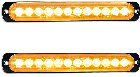 RIGIDON 2 x 12 LED Lampada di Emergenza Strobo Barra Luminosa Ambra 12V 24V | Hazard Lampeggiante Luce, Stroboscopica Luce per Auto, Camion, Trattori, Rimorchi, Elevatori 4x4 Veicolo, Senza interruttore