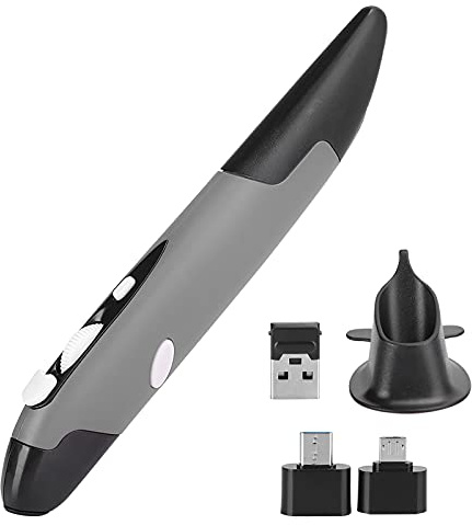 Tbest Maus Stift für PC, USB-Computer-Stift, Kabellose Optische Stiftmaus PC-Teile kabellos 2,4 G Maus Stifttyp personalisiert innovativ vertikal Taschenmausstift (Grau PR-03)