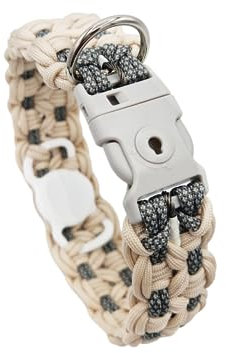 GPS-Tracker - Hundehalsband mit versteckter AirTag-Halterung und Diebstahlschutz, Abschließbar mit Schloss, Beige und Grau (M (34-39cm))