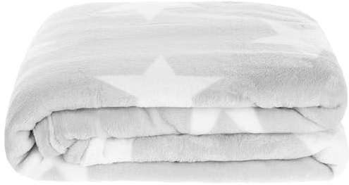 Brandsseller Supersoft Kuscheldecke Wohndecke mit großen Sternen - 2 Farbig - ca. 180 x 220 cm Hellgrau/Weiß