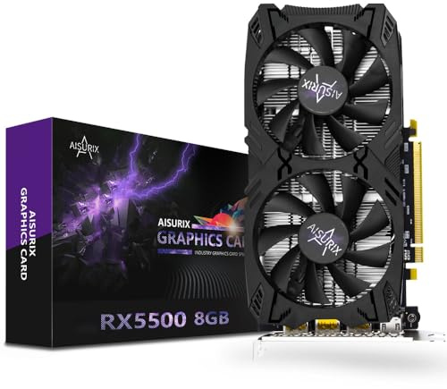 AISURIX RX 5500 - Tarjeta gráfica GDDR6 de 8 GB, 128 bits, 3XDP, HDMI, PCI Express 4.0 x 8, 8 Pines con Sistema Inteligente de Ventilador, Tarjetas de Video para computadora para Juegos con 3 Puertos