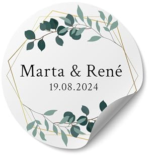 Personalisierte Hochzeit Sticker - Ab 50 Stück - Rund, Ab Ø 4 cm - Selbst Gestalten - Mit Namen für Gastgeschenke, Einladung oder Deko - MOTIV 2