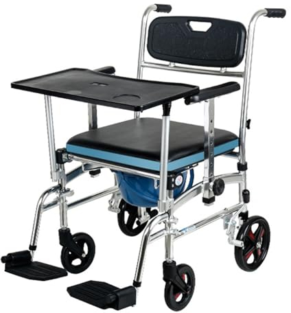 LIBRACTA Toilettenrollstuhl, Rollstuhl Mit Esstisch, Kommodenstuhl Mit Armlehne Und Rückenlehne, Nachtstuhl Mit Rollen, Duschstuhl, Mobilitätshilfe, Aluminium A