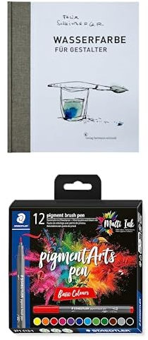 Buch + Stifte - Wasserfarbe für Gestalter (von Felix Scheinberger) und 12 STAEDTLER brush pens pigment Arts basic colours