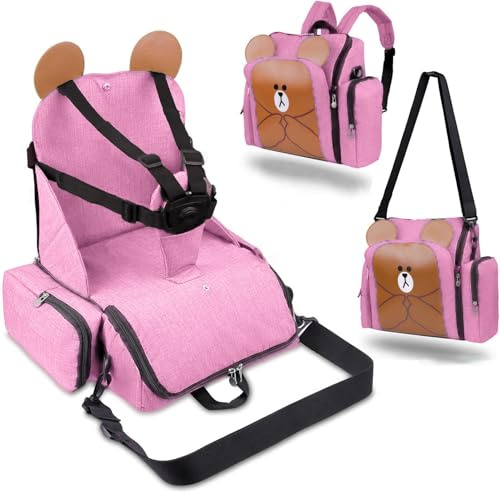 Baby First Kindersitzerhöhung für unterwegs, 4-in-1, Thermo-Kinderwagentasche mit Wickelauflage, tragbare Matratze, multifunktionaler Mama-Rucksack, tragbarer Babyhochstuhl, wasserdichter Stoff (Rosa)