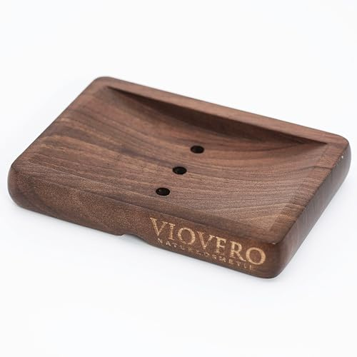 VioVero Seifenschale aus Holz mit Ablauf, Seifenablage aus Walnussholz