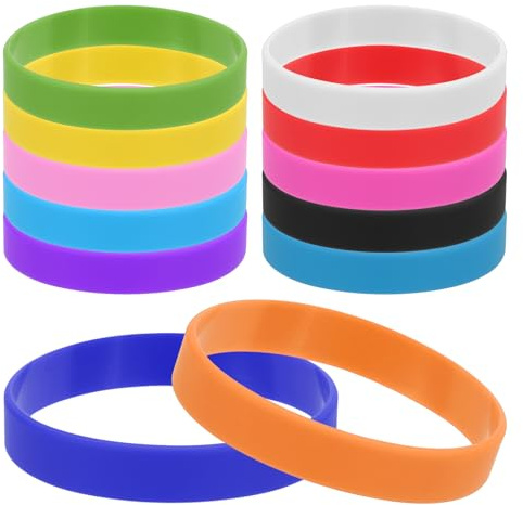 PATIKIL Silicone Rubber Bracelets, 12 Pcs Solid Color Blank Stretch Wristbands Sports Elastic Rubber Bands for Men Women Adults Teen Party Favors, Multicolor